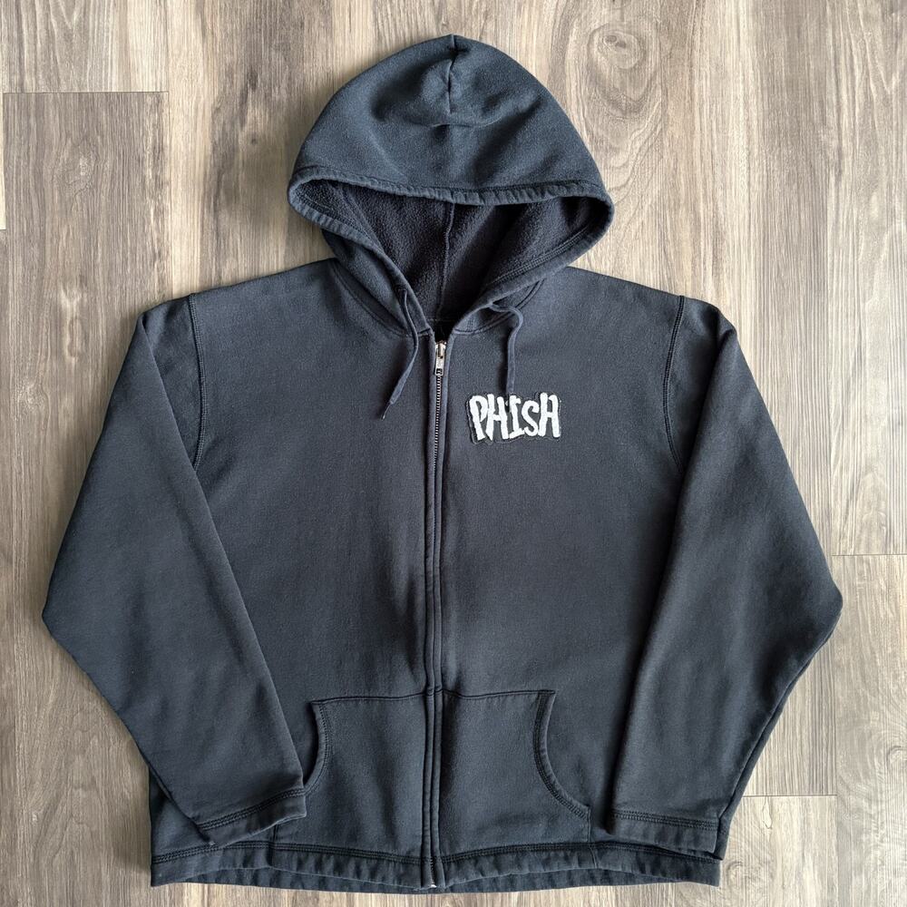 Vintage Y2K Phish Hoodie Women’s Size M Sweatshirt Black Faded Zip Up